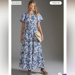 Anthropologie Somerset Maxi Dress, M, Ivory/blue floral